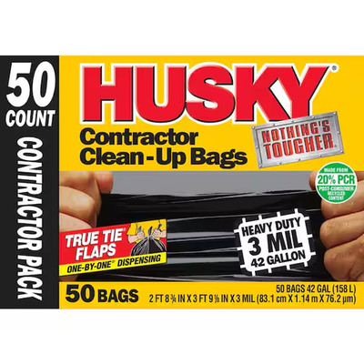 Husky 42 Gal. Heavy-Duty Contractor Clean-Up Bags with PCR (50-Count)