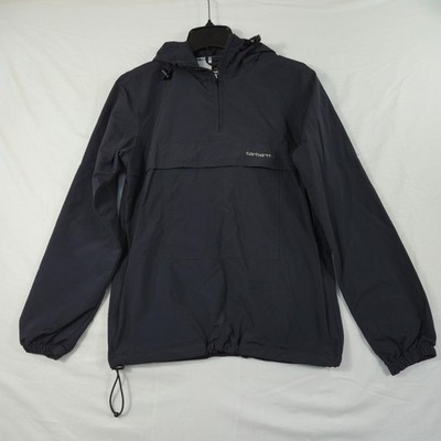 Carhartt Jacket Mens Small Black Quarter Zip Nylon Windbreaker Pullover Hooded