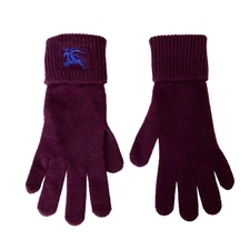 Burberry "EKD Cashmere Gloves" Purple Logo Embroidery Gloves Sz S/M