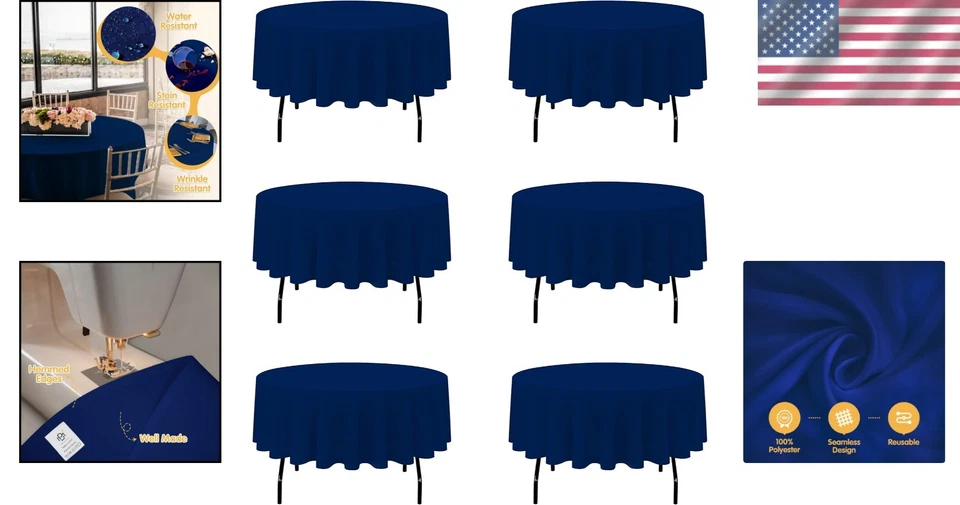 Bulk Navy Blue Polyester Table Cover 90 Inch Round - 6 Pack - Image 2 of 4