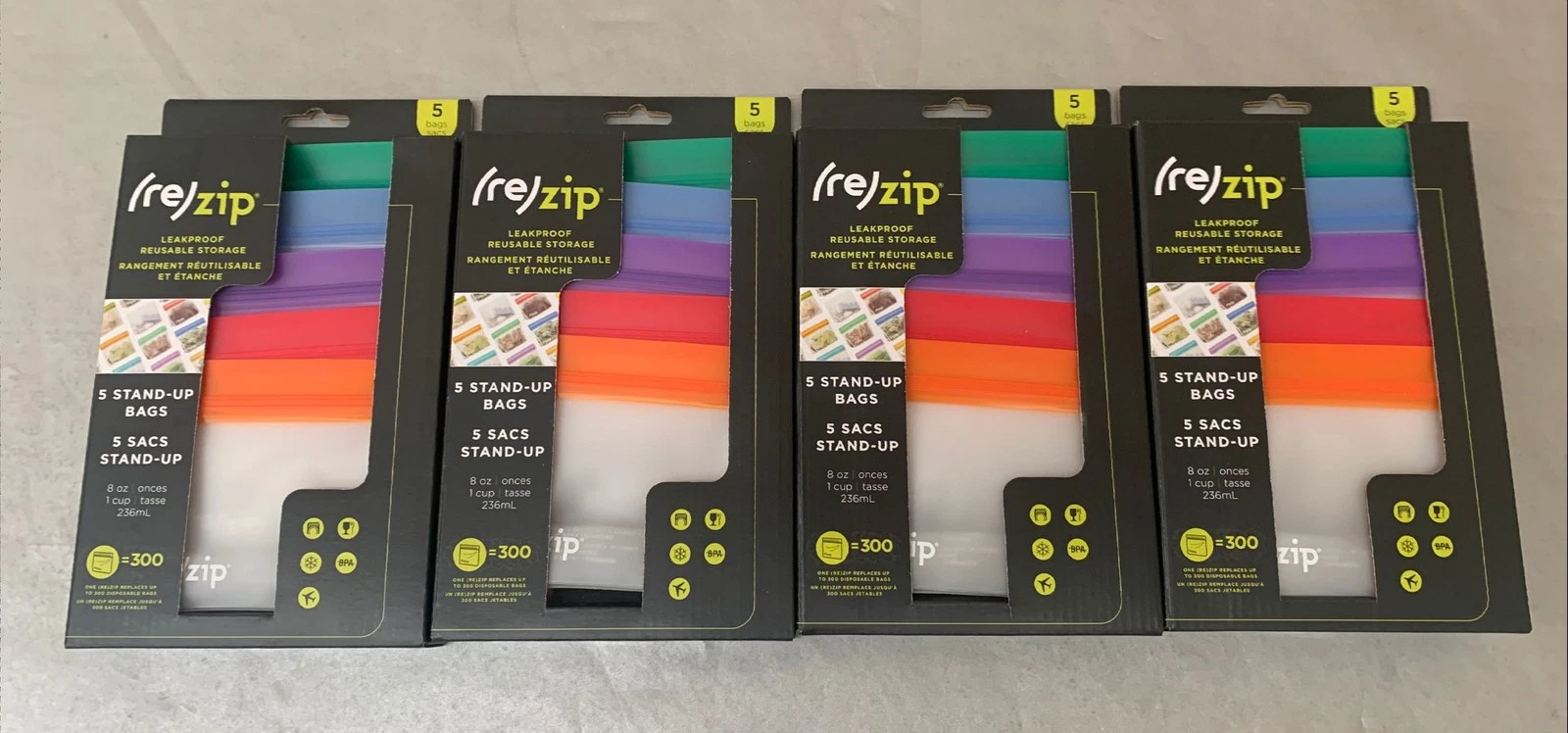 QTY 4 5pk Rezip Leakproof Stand-Up 8oz 1c Reusable Storage Bags (20 Total)
Opens in a new window or