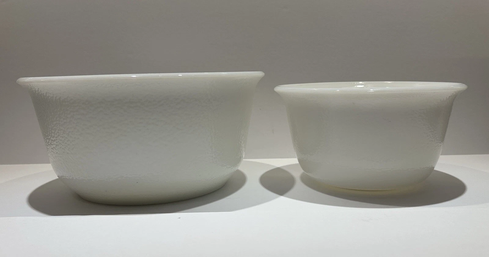 Vintage GE Milk Glass Nested Mixing Bowls 9.5” & 7” General Electric Textured