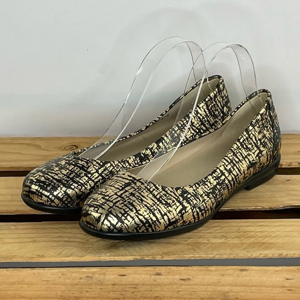 Zapatos sin cordones SAS Scenic Ballet planos dorados y negros para mujer talla 9M Foto 2 de 4