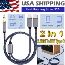 2 in 1 Type-C iOS to 3.5mm AUX Audio Cord Cable For iPhone 17 16 15 Pro Max 14