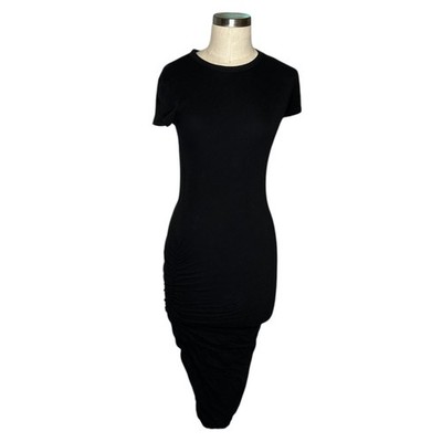 james perse black ruched dress STANDARD JAMES PERSE Black Ruched Bodycon Short Sleeve Midi Dress Size 1 US  S