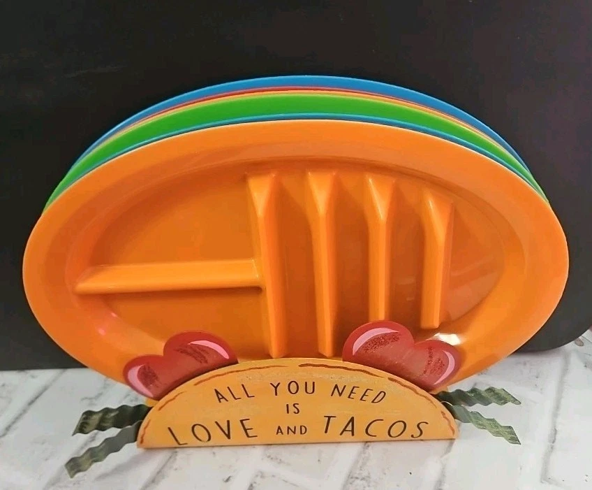 Taco Plates 6 + Cute Holder Fiesta Colors Make Taco Tuesdays More Fun! - Image 4 of 4