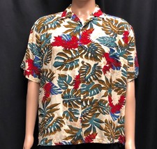 Vintage Hilo Hattie Hawaiian Shirt Mens Large Bright Color Leaves Made USA