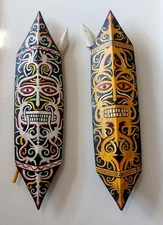 Two vintage hand Painted Dayak Shields, Borneo Indonesia Tribal Art 13.5”