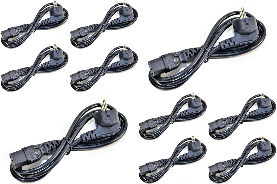10x Kaltgerätekabel Monitor Netzkabel Kabel PC Stromkabel TV Schuko schwarz 2.5m