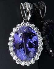 25.4ct Violet Blue Tanzanite 2.30ct VS Diamond Halo 18ct Gold Pendant Val $58820
