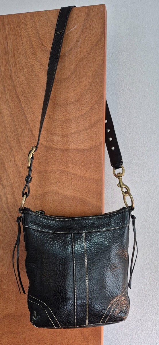 COACH #10398 Bleeker Duffle Slim Shoulder Purse Black Pebbled