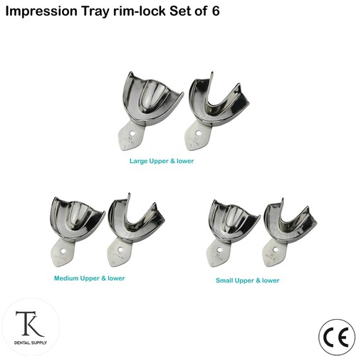 Set De 6 Porte-empreintes Dentaires Perforés Rim-Lock - Taille L, M, S (supérieur & Inférieur), Acier Inoxydable, Neuf