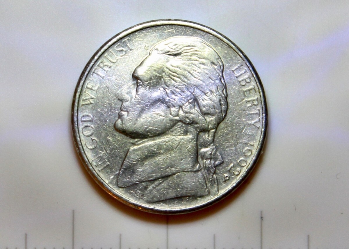 1992 P Jefferson Nickel Obverse Grease Errors Missing Letters 5.0