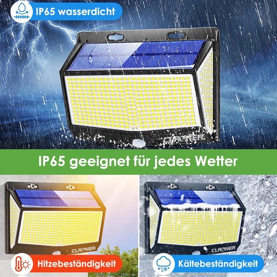 4x Solarlampen mit Bewegungsmelder 468LED Aussen Solarleuchten 3Modi Wandleuchte - Bild 4 von 4