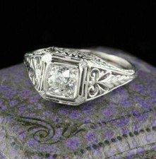 1Ct White Round Cut CZ Vintage Style Engagement Ring Solid 925 Sterling Silver