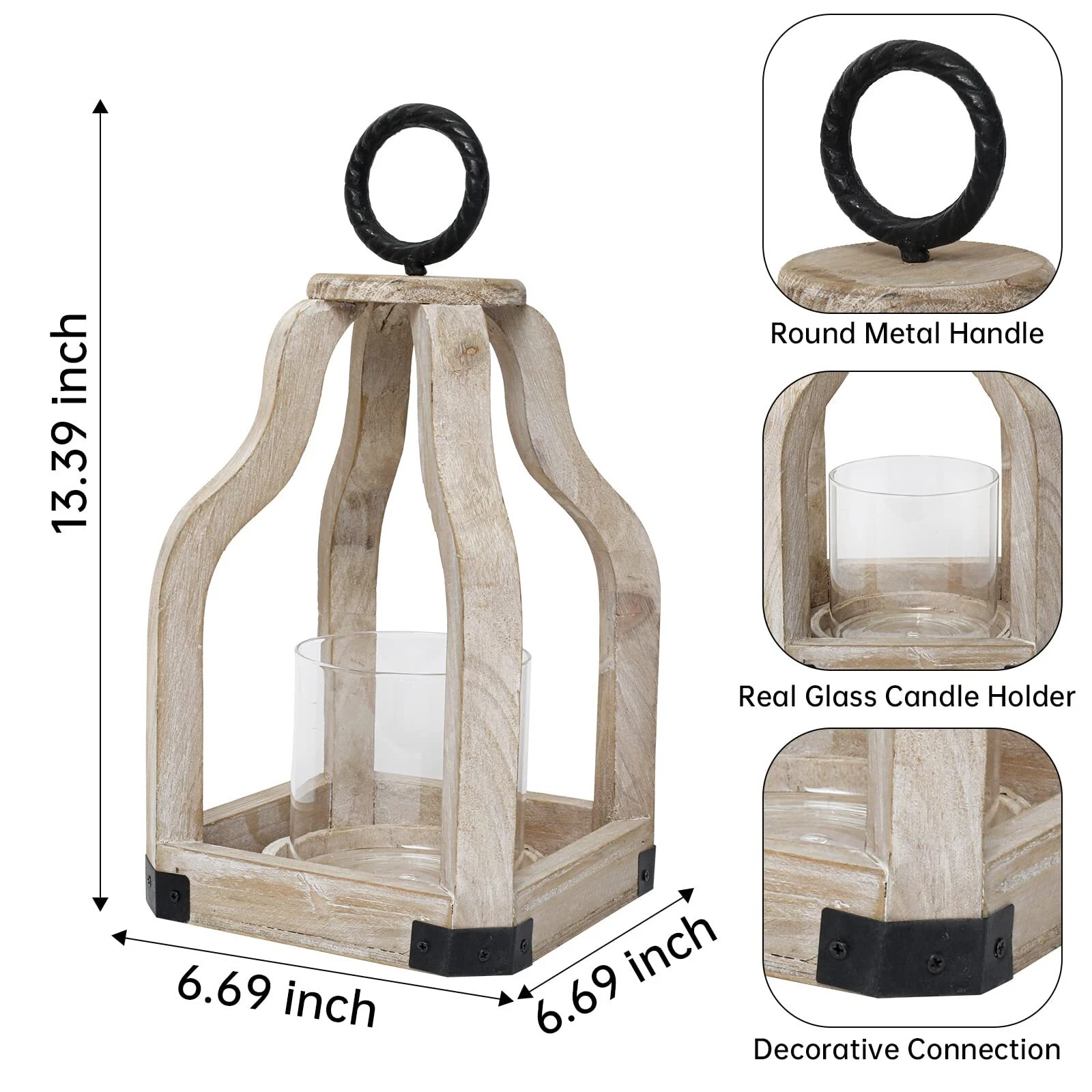 SwallowLiving Wood Candle Hurricane Lantern - Thumbnail 4