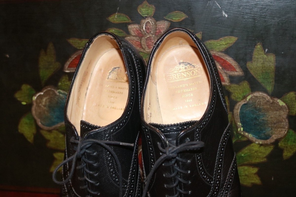 Grenson Made in ENGLAND Solid Black Cap Top Oxford Dress Shoes UK