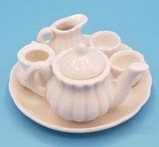 Miniature 7pc Porcelain Tea Set White Vintage dollhouse China Tea set