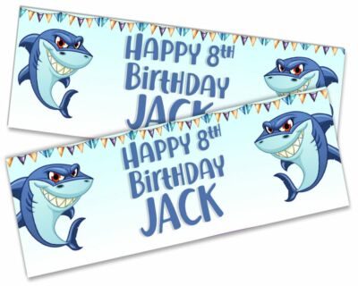  x2 Personalisierte Geburtstagsbanner Hai Design Kinder Party Deko 862