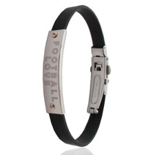 Bracciale caucciù chiusura deployante targa centrale football love e borchie oro