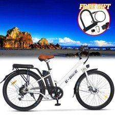 White 26" 500W Electric Bicycle Fat Tire 25MPH e-Bike Beach City Ebike
