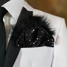 NEW - Men's Black Sequin  Feather Formal Pocket Square Insert