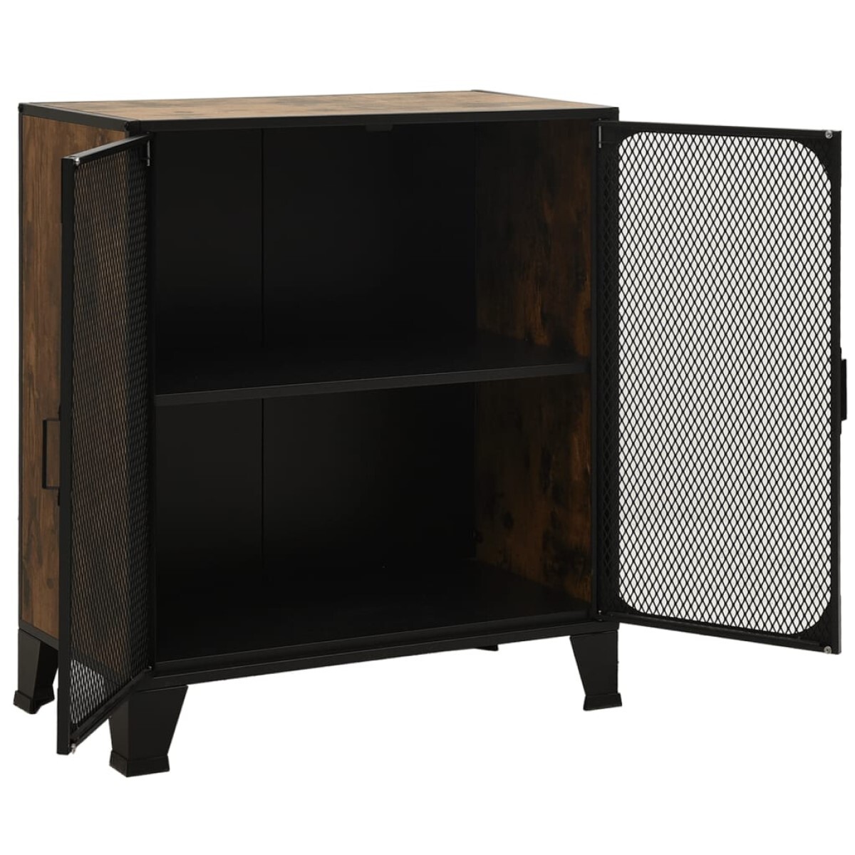 Industrial Storage Cabinet Mesh Doors Shelves Metal Frame MDF Small Sideboard