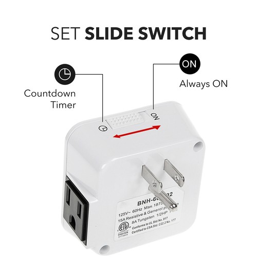 BN-LINK 12 hour mechanical countdown Grounded timer 3 Prong outlet Energy Saving - Picture 3 of 7