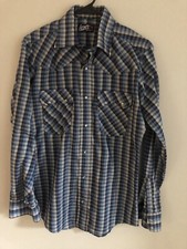 Vintage Levi's Pearl Snap Plaid Shirt Small Blue Silver Contrast