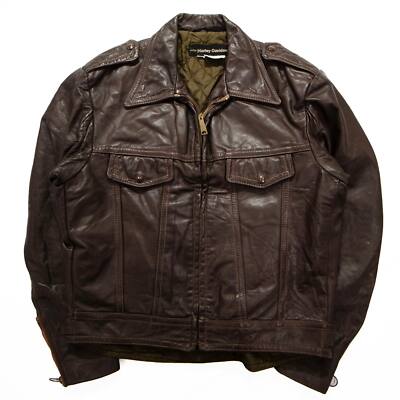 70's AMF HARLEY DAVIDSON Leather Jacket Motorcycle Vintage Brown