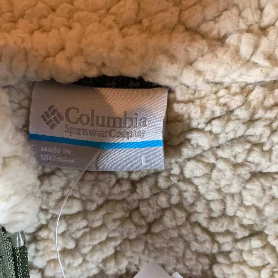 Chaqueta forrada de vellón con frente a presión verde acolchada de madera de abedul Columbia para mujer talla L Foto 3 de 4