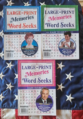 Lot 3 Penny Press Dell LARGE PRINT Memories Word Search Seek Movie Celebrity a1