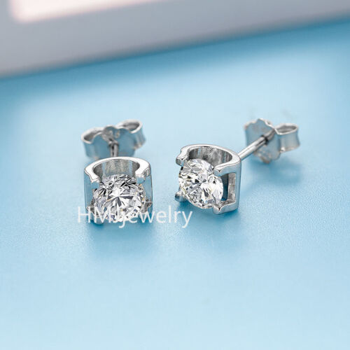 1ct Moissanite Stone Stud Earrings 925 Sterling Silver VVS1 Excellent D white - Picture 1 of 8