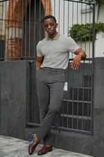 Plaid Plain Men's Stretch Dress Pants Slim Fit Skinny Suit Pants