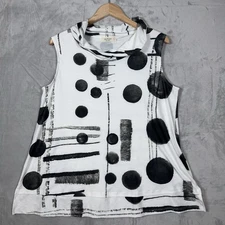 Jess & Jane Sleeveless Top Large Black White Cowl Neck Abstract Print Tunic Tank