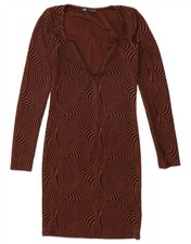 ZARA Womens Long Sleeve Sheath Dress UK 8 Small Brown Animal Print HL14