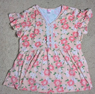 Crush 2X Pink Floral Lace Trim Top Boho Fairycore Soft Knit