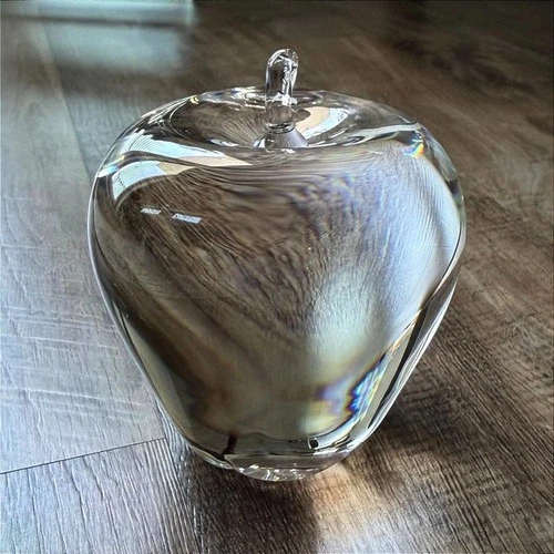 Vintage Steuben Crystal Apple Paperweight Signed Clear Art Glass 4”  - 10193