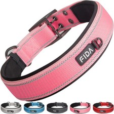 Heavy Duty Dog Collar 1.5 Wide Ultra Soft Neoprene Padded Reflective Pink XL