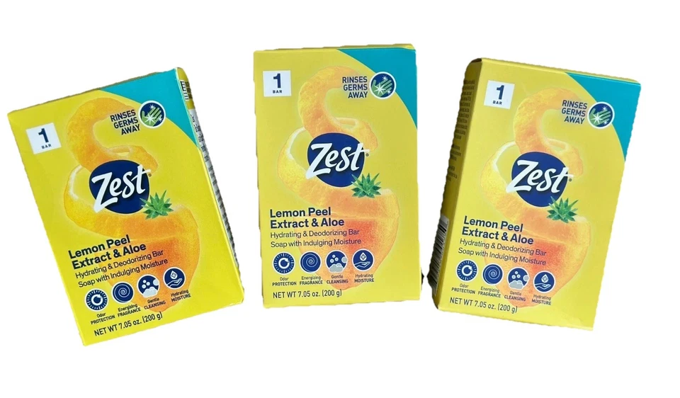 3 Bars ZEST Lemon Peel & Aloe Bar Soap Hydrating Deodorizing 7.05oz Each NEW - Image 3 of 4