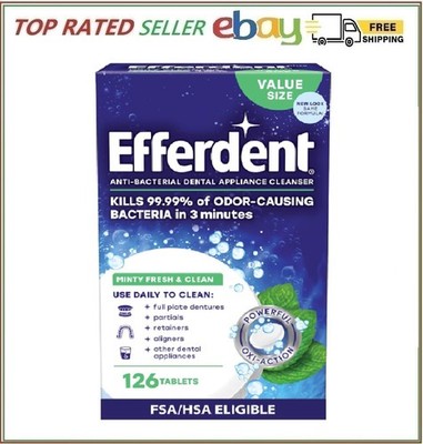 NEW Efferdent Retainer & Denture Cleaner Tablets Minty and Fresh Clean 126 Count