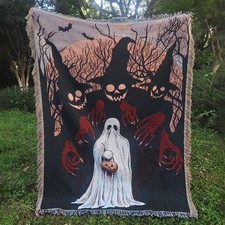 Halloween Ghost Woven Throw Blanket Sofa Bed Home Decor 160x130cm