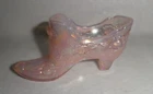 Fenton Pink Opalescent Glass Shoe Cabbage Rose Pearl Finish Signed Vtg