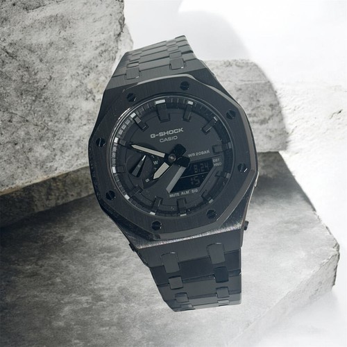 Custom Casio Gshock ga 2100 Black stainless steel bracelet mod - Dark knight