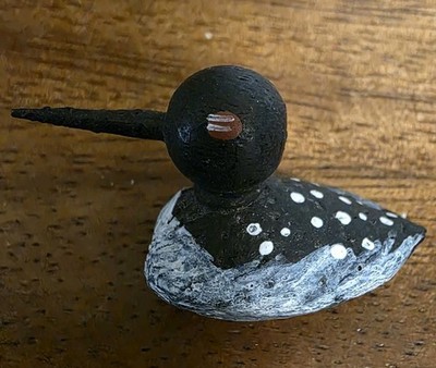 Vintage MINI Hand Carved & Painted Wooden Common Loon TINY Figure 