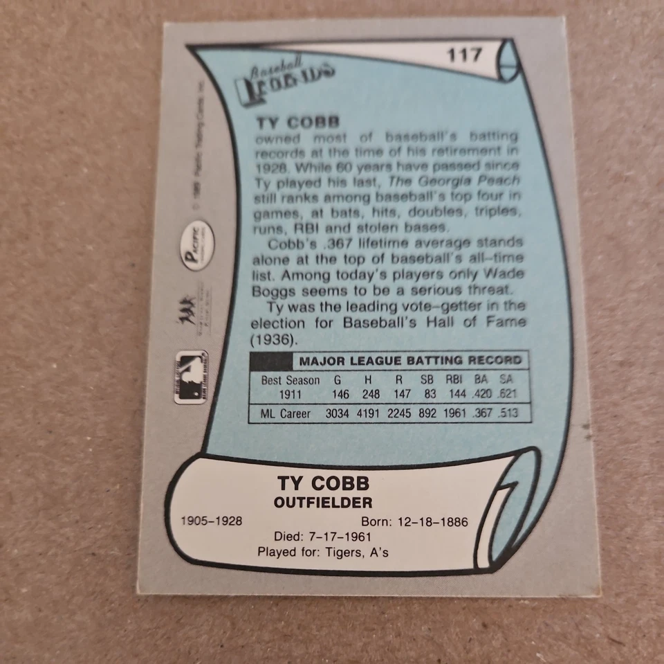 1989 Pacific Legends II Ty Cobb #117 Detroit Tigers Baseball Card - Image 2 of 4