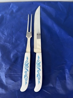 VTG Lifetime Carving Knife & Meat Fork Blue Cornflower Japan Stainless Steel