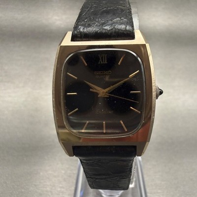 Seiko Exceline Watch Men 24mm Black Dial Gold Tone Rectangle 1421