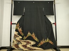 Heiwaya Kimono luxurious black tomesode all embroidery flowing water tree