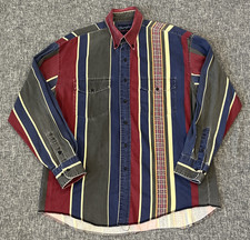 Vintage Wrangler Brushpopper Men's L X-Long Tails Striped Shirt Sz 16.5-35 USA